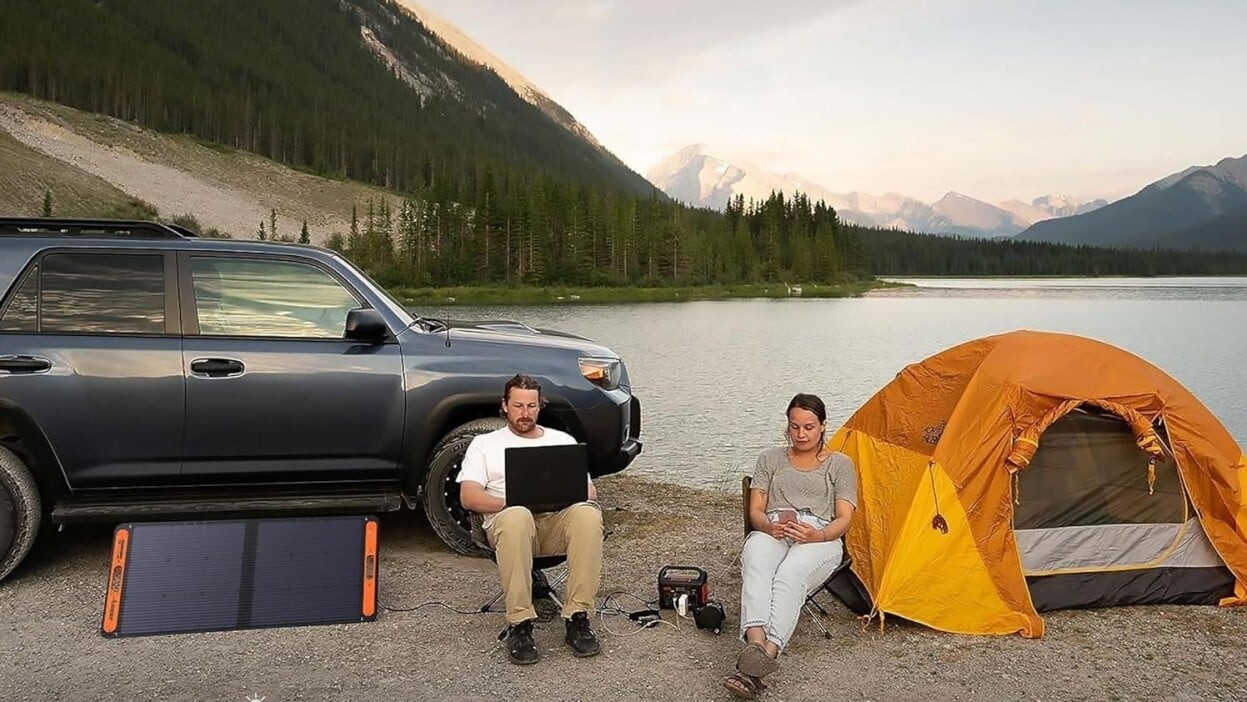 The Jackery Explorer 300 portable power station with a 100W solar panel is on sale at Amazon for under $300