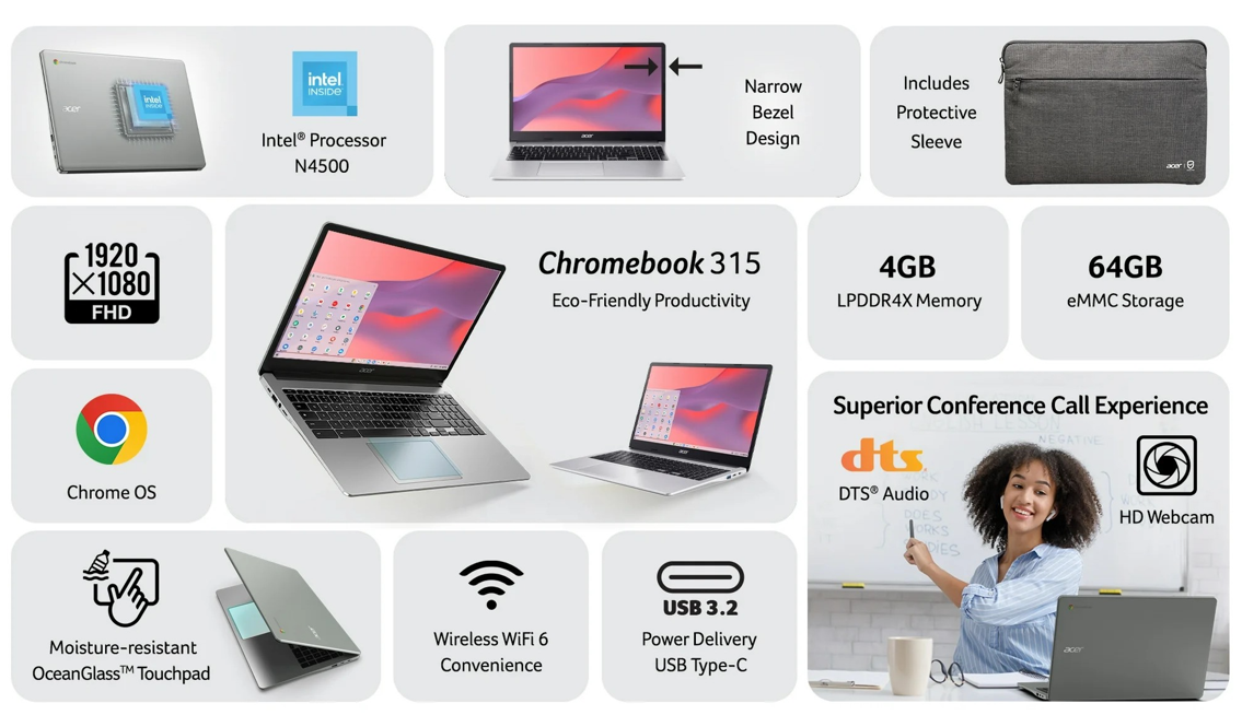 Save $120 on the Acer Chromebook 315 15.6 inch Laptop