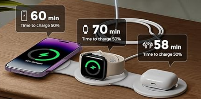 Save 63% on the Hicober 3-in-1 Wireless Magnetic Foldable Charging Station